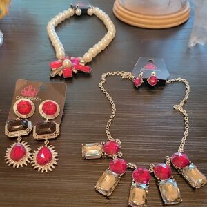 Paparazzi Red and Silver Earring Set
